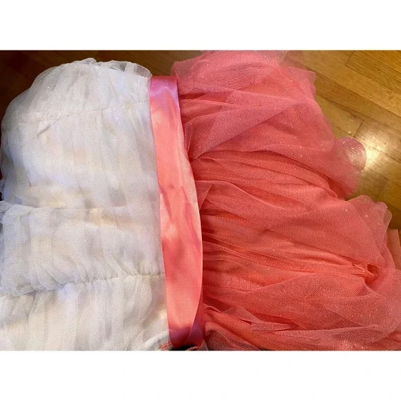 Teeze Me Strapless Party Dress Ruffle‎ Tulle Pink Ribbon White Size 9 - Picture 5 of 7